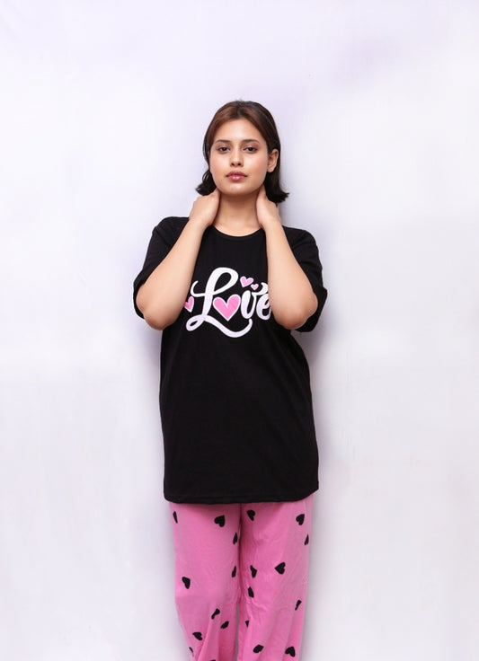 Women's Love Print Nightwear Set