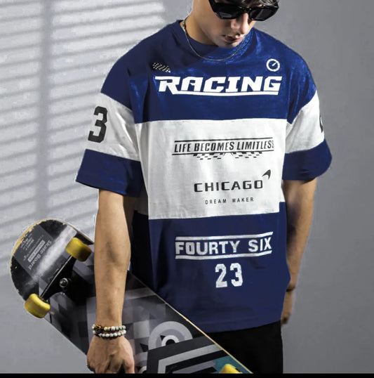 NEW RACING PRINTED DROP SHOULDER T.SHIRT FOR MENS AND BOYS CASUAL WEAR
