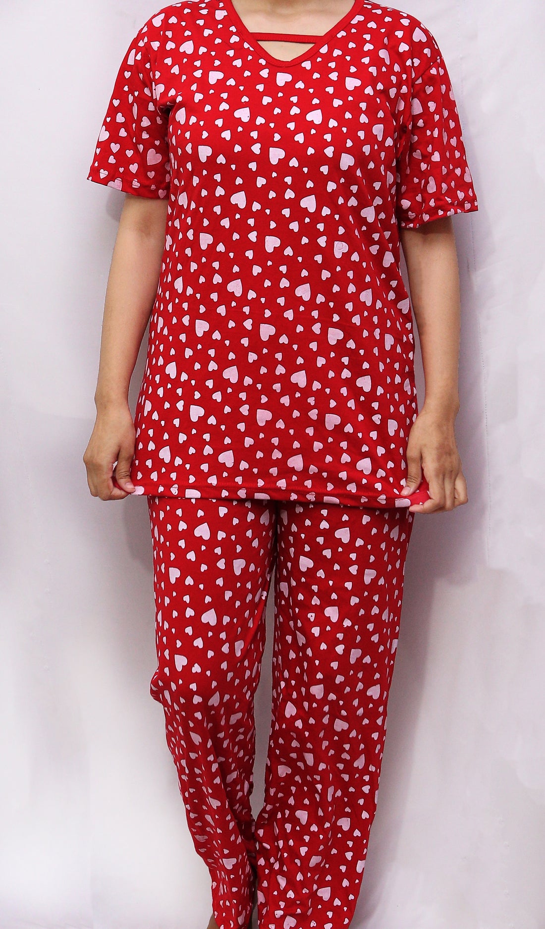 Red Heart Print Nightwear Set