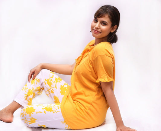 Women's Nightwear Ruffle Sleeves & Tie-up Neckline